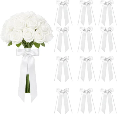 Imagen del producto de Conjunto de lazos de satén, 12 lazos blancos, 24 cm, lazos decorativos prefabricados para regalos