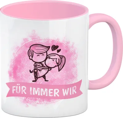 Produktbild von Für immer wir Kaffeebecher Henkel und Innenseite Rosa