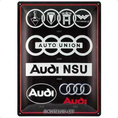 Image de Nostalgic-Art - Lamiera 30 x 40 cm - Audi - Audi - Évolution du logo