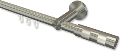Produktbild von Interdeco Innenlaufstange, Gardinenstange mit Innenlauf Edelstahl-Optik Modell Platon Mavell, 20 mm Ø 1-läufig, 280 cm (geteilt)