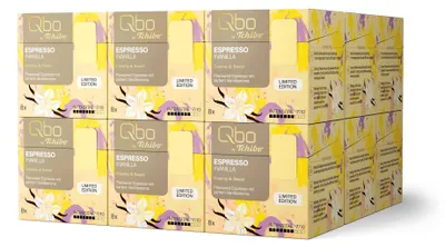 Produktbild von Tchibo Qbo Espresso Flavoured Vanilla Premium Kaffeekapseln, 144 Stück (Espresso, Intensität 7/10, aromatisch & sahnig), nachhaltig & aus 70% nachwachsenden Rohstoffen¹