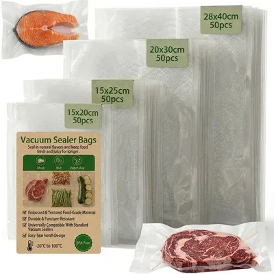 Productafbeelding van Folielasaccessoires - Vacuümzakken 15x25 cm/20x30 cm/28x40 cm - BPA-vrij - Sous-vide - Set van 50 - Voor levensmiddelen
