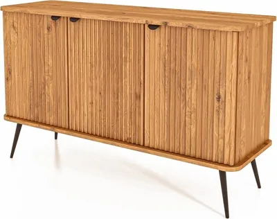Produktbild von Kommode Tula Wildeiche massiv 144x46x87 mit 3 Türen Riffelfront Metallbeinen