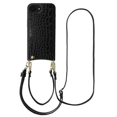 Productafbeelding van Selencia Nova Croco Telefoonhoes met Koord en Pashouder voor de Apple iPhone 17e / 16e - Zwart