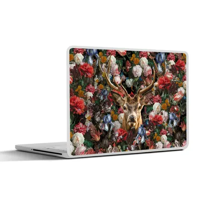 Produktbild von MuchoWow® Laptop Aufkleber Sticker Cover Hirsche - Geweihe - Blumen 36.5x27.5 cm - Laptop-Sticker