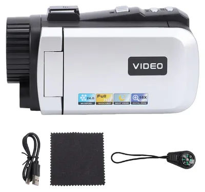 Immagine prodotto di Videocamera digitale 1080P, 24 megapixel, con schermo rotante a 270 gradi da 3,0 pollici, zoom 18x, bussola, colore argento-grigio