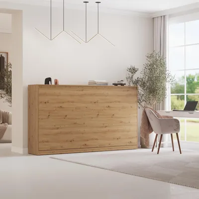 Produktbild von Schrankbett Klappbet 100x200 Stilvolle Wandbetten für Wohnzimmer, Schlafzimmer Wildeiche 100x200H ohne Taschenfederkernmatratze