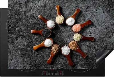 Produktbild von KitchenYeah© Herdabdeckplatte Löffel - Kräuter - Gewürze - Küche - Industrie , 81x52cm, Küche Deko, Glaskeramikkochfeld Herdabdeckung, Abdeckplatte fùr Kochfeld