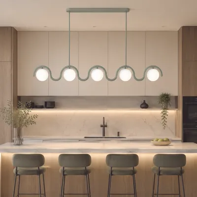 Image de Opviq, suspension moderne, vert menthe, corps en métal, diamètre 15 cm, 5 douilles E27, dimensions 140 x 17 cm