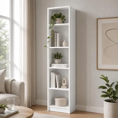 Immagine prodotto di SELO Libreria moderna 50 x 31 x 183 cm – Bianco – 5 ripiani – Libreria aperta indipendente su piedini in pannello nobilitato da 16 mm