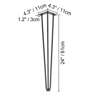 Image de Pieds de table en épingle à cheveux, capacité de charge de 220 lbs, surface revêtue par poudre, 24 pouces