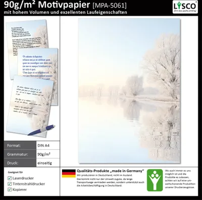 Produktbild von Motivpapier Briefpapier (Wintersee-5061, DIN A4 25 Blatt) See im Winter mit am Ufer stehenden verschneiten Bäumen