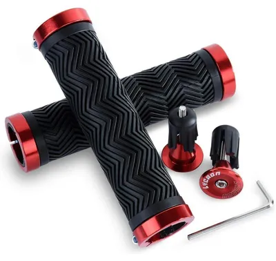 Obrázok produktu pre Ergonomické riadidlá na bicykel s hliníkovými koncovkami, červenej farby, vhodné pre horské bicykle, BMX bicykle a skútre