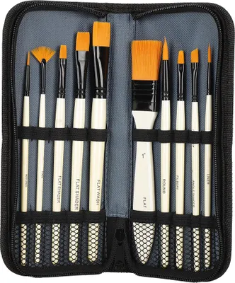 Produktbild von 10-teiliges Nylon-Pinsel-Set zum Schrubben, Aufbewahrungstasche, Aquarell, Gouache, Acryl-Malwerkzeug