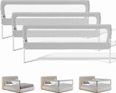 Produktbild von Jayseuw 3x Kinder Bettschutzgitter Bettgitter Kinderbettgitter Babybettgitter Klappbar Höhenverstellbar Rausfallschutz für Familienbett und Kinderbett (2x200cm+1x180cm)