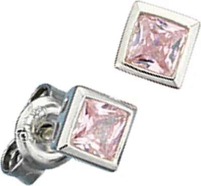 Produktbild von JOBO Ohrstecker 925 Sterling Silber rhodiniert 2 Zirkonia rosa Ohrringe