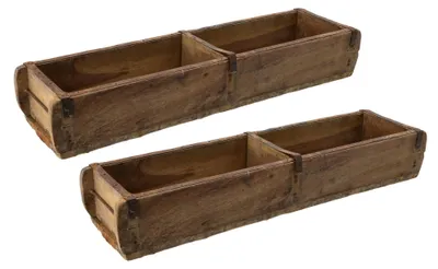 Produktbild von Novaliv 2x Holzkiste Vintage 58 x 15 x 10 cm Alte Ziegelform Holz Groß ZWEI KAMMER Allzweckkiste aus recyceltem Altholz Balken Jede Form EIN Unikat