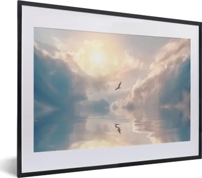 Produktbild von MuchoWow® MuchoWow® Gerahmtes Poster Vogel - Meer - Sonne 40x30 cm - Poster mit zchwarzem Bilderrahmen - Bilderrahmen - Poster im Rahmen