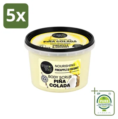 Imagen del producto de 5 exfoliantes corporales orgánicos "Piña y Coco" de Organic Shop - 250 ml - Paquete grande - 5 unidades