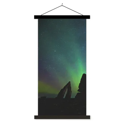 Produktbild von MuchoWow® Textilposter Nordlichter - Island - Natur 60x120 cm mit schwarzem Rahmen - Magnete