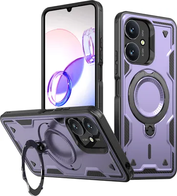 Produktbild von Dual Layer Hülle für Xiaomi Redmi 13C/Redmi 13R/Poco C65 4G/Poco M6 5G Metall Ring Ständer Magnetisch Stoßfest Militär Handyhülle Lila