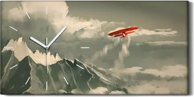 Produktbild von Wandbild Leinwand Bilder mit Uhr Geräuschlos 60x30 Berg Flugzeug Himmel Wolken - weiße Hände