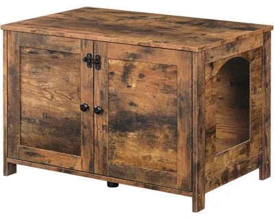 Produktbild von Katzenschrank mit Trennwand und Sitzbank, Vintagebraun, 78,5 x 44,5 x 46 cm