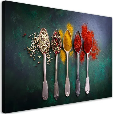 Produktbild von Leinwandbild Küchenkräuter und Gewürze 100x70 Feeby Bunt bild für die wand bereit zum aufhängen