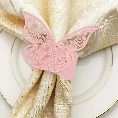Produktbild von LATRAT 50 Stück 3D Schmetterlingspapier Serviettenringe, Serviettenhalter Bankett Tischdekoration Serviettenhalter für Hochzeit Hotel Tischdekoration Party Serviettenringe (rosa)