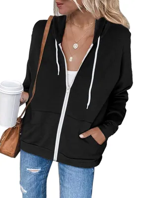 Immagine prodotto di Omgoods - Felpa con zip intera, maniche lunghe e tasche - Maglione casual da donna