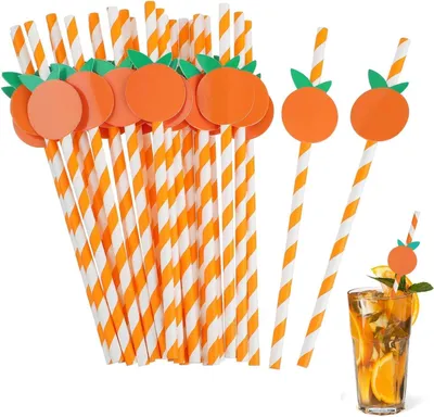 Productafbeelding van Papieren rietjes - Set van 50 - Schattige oranje papieren rietjes - Drinkrietjes - Natuurlijk papieren rietjes