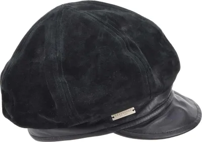 Seeberger weiche Velour- & Glattleder Ballonmütze 100% Leder in schwarz