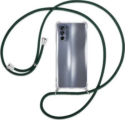 Produktbild von Handykette Backcover-Schutzhülle mit Band (Metall silberfarben) für Motorola Moto G62 5G (6.5'') - dunkelgrün