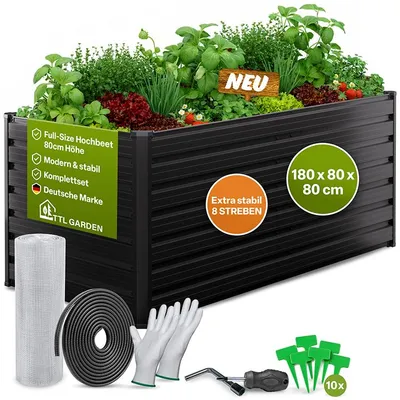 Produktbild von TTL GARDEN Meadow L High Hochbeet 180x80x80cm Metall Anthrazit verzinkt, KI-generiertes Bild