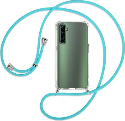 Produktbild von Handykette Backcover-Schutzhülle mit Band (Metall silberfarben) für Realme X50 Pro 5G - türkis