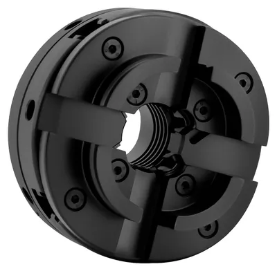 Produktbild von 4-Backenfutter M33 - Drehfutter für Drehbank - Selbstzentrierend - Spannbereich 39–76 mm - Gewinde M33 x 3,5 mm - 45# Stahl - Mit T-Schlüssel - Schwarz