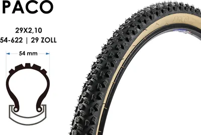 Produktbild von 29 Zoll MTB Fahrrad Reifen 29x2.10 PACO Tires Mantel Decke 54-622 Schwarz Beige
