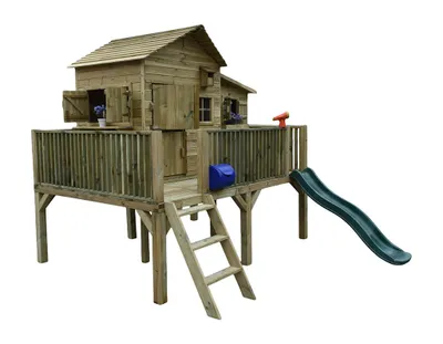 Produktbild von Spielhaus Butterfly XL KDI mit Podest, Verkaufsfenster, Blumenkästen, Fingerklemmschutz und Pultdach
