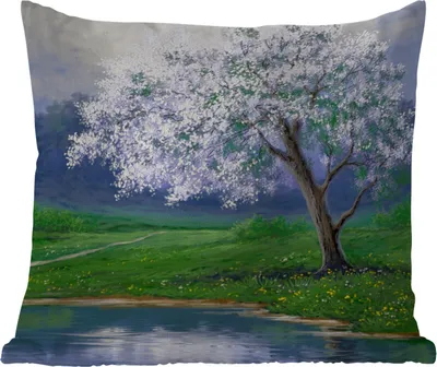 Produktbild von MuchoWow® Outdoor Kissen - Malerei - Baum - Blüte - Natur - Wasser - 60x60 cm - Wetterfest - Lounge Kissen - Dekoration - Schlaf Kissen