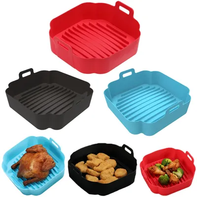 3er Set Airfryer-Einsatz Silikon, 20 cm, antihaftbeschichtet, wiederverwendbar