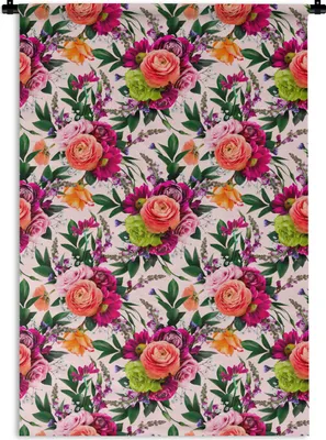 Produktbild von MuchoWow® Wandteppich Wandbehang Blumen - Farben - Muster 90x135 cm Tapisserie Dekoration Wandtuch - Baumwolle - Wandskulptur