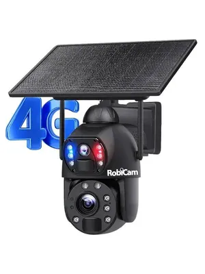 Image de Caméra solaire double 4G noire, zoom optique, laser infrarouge pour une vision nocturne jusqu'à 100 mètres, RobiCam Solar, 6 MP, Ultra HD, zoom 20x