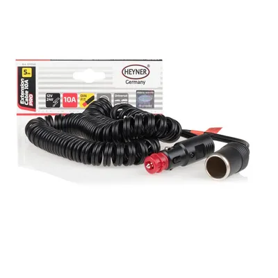 Obrázok produktu pre HEYNER® 5m špirálový predlžovací kábel 12 V / 24 V 10A poistka predlžovacia zástrčka do zapaľovača cigariet kábel nabíjačky adaptér napájania