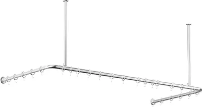 Produktbild von Alu Duschvorhangstange Silber glänzend 70x165x70 cm barrierefrei passend Für Badewanne, U-Form, Inkl. Deckenhalterungen, Inkl. Ringe