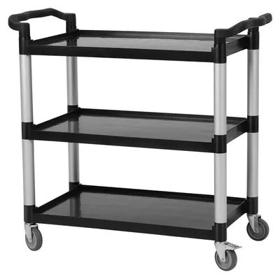 Produktbild von Rollwagen mit 3 Ebenen - Servierwagen - Schwerlast-Kunststoff - Tragkraft 225 kg - 360° Lenkrollen mit Feststeller - Für Küche und Gastronomie