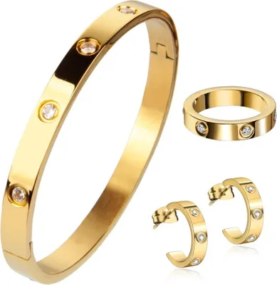 Produktbild von ROUGEMONT Damen Schmuck Set Monte Carlo Gold Armreif 19cm 18K Gold Wasserfest