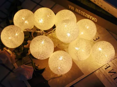Produktbild von Lichterkette mit Baumwollkugeln - Wiederaufladbare Weihnachtsleuchten - 3 Meter, 20 LED-Feenlichter mit Baumwollkugeln