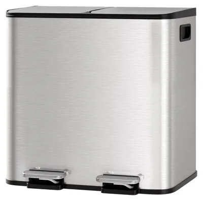 Productafbeelding van Keukenprullenbak - 30 liter, dubbele compartimenten - roestvrij staal - deksel met soft-close mechanisme - 2 uitneembare binnenbakken - voetpedaal - zilverkleurig