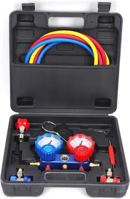 Image de Kit de manomètres pour climatisation - Kit de remplissage et d'entretien à 2 voies - Pour R410A/R134A/R536A/R536G/R636G - Avec manomètres - Noir