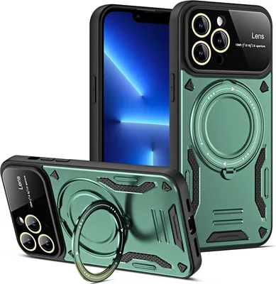 Produktbild von Rüstung Handyhülle für iPhone 13 Pro Dual-Layer Magnetisches Ringhalter Ständer Magsafe Hülle Grün